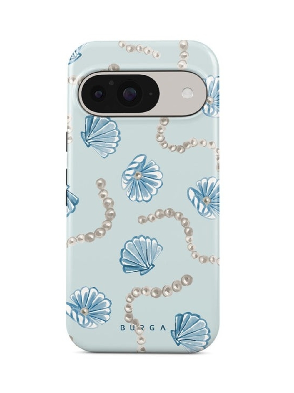 Burga Pixel 10 Phone Case - Light Blue Seashell Design